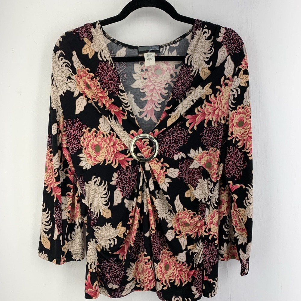 Vintage Y2K JTB Womens XL‎ Babydoll Top Dark Floral Fairy Indie Colorful Artsy